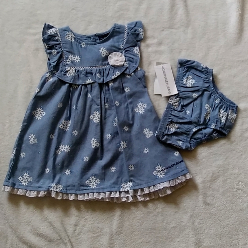 Calvin Klein Blue With White Flowers Dress
